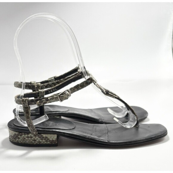 Gucci Thong Sandals Black w/ Silver GG Logo Python Accents Sz EU 34.5 4.5 - Picture 4 of 13